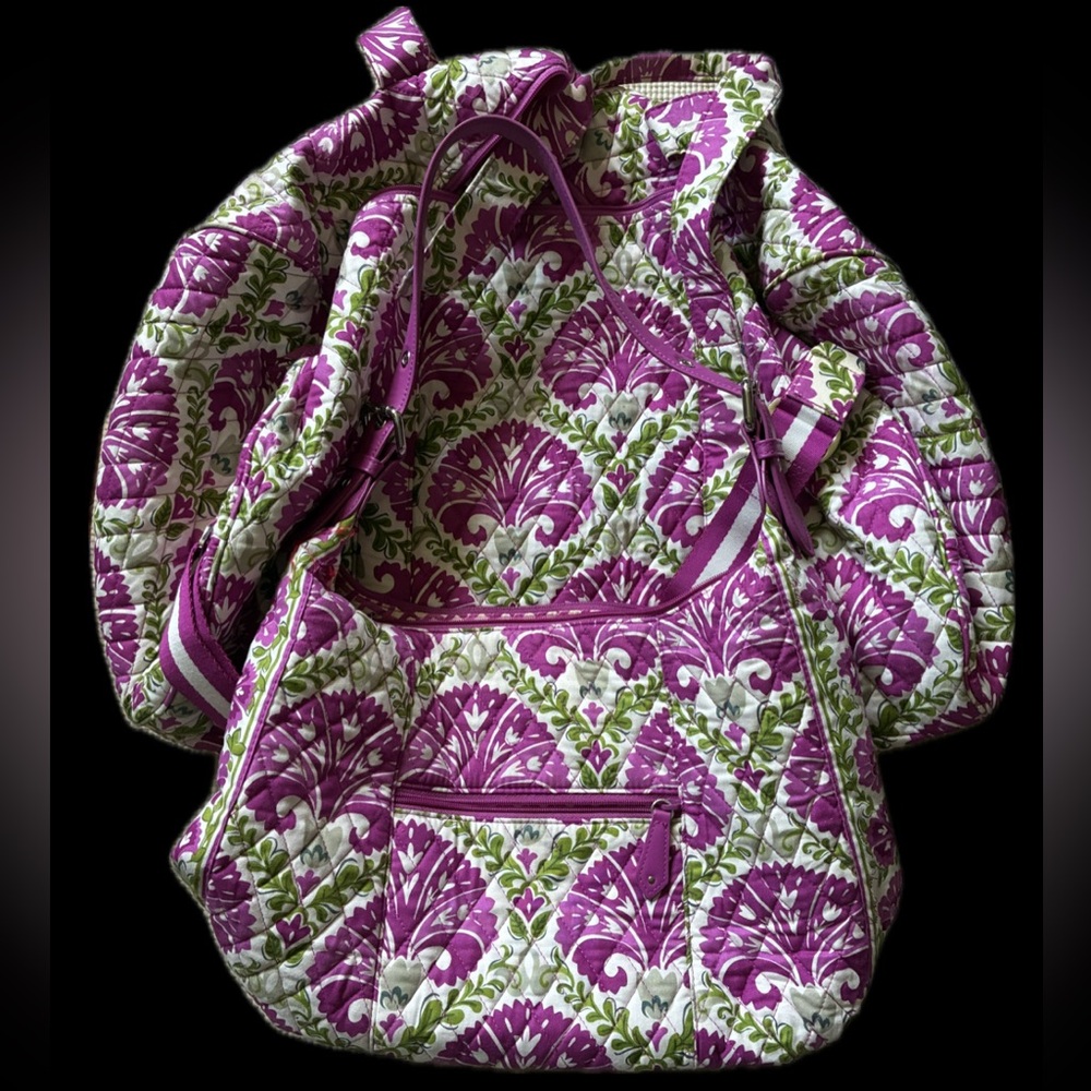 Vera Bradley Purple Floral Quilted Shoulder & Travel Bag Combo- Green Accents